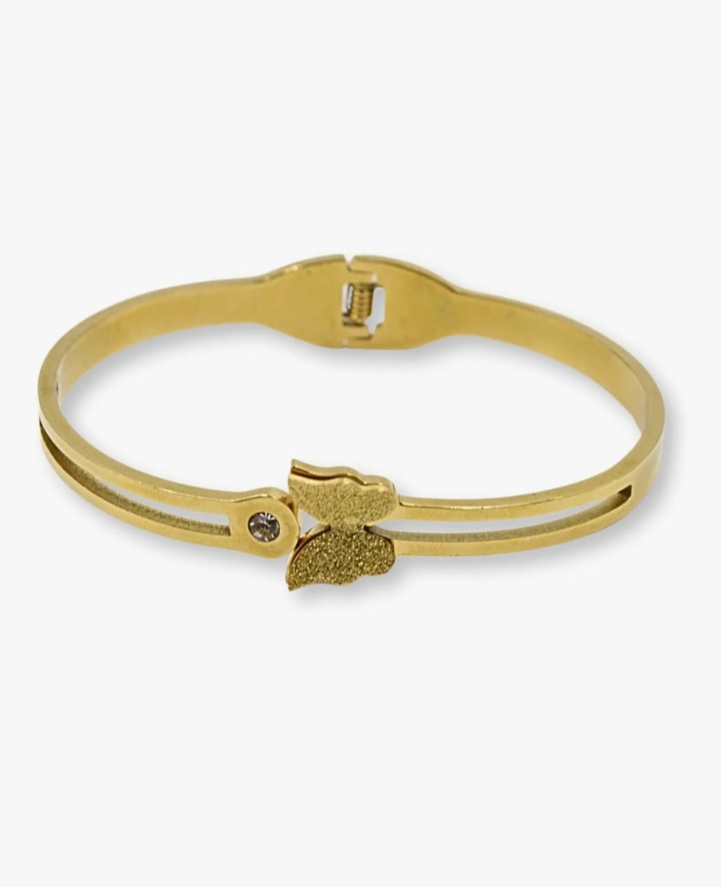 Gold Plated Butterfly Design Kada Bangle with Synthetic Stones, Openable Anti Tarnish Waterproof Casting Bracelet for Women & Girls