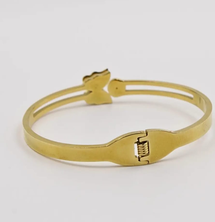 Gold Plated Butterfly Design Kada Bangle with Synthetic Stones, Openable Anti Tarnish Waterproof Casting Bracelet for Women & Girls