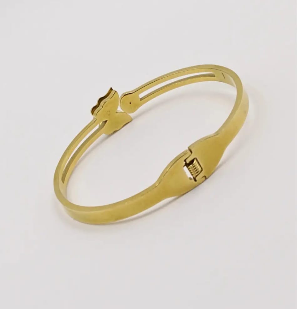 Gold Plated Butterfly Design Kada Bangle with Synthetic Stones, Openable Anti Tarnish Waterproof Casting Bracelet for Women & Girls
