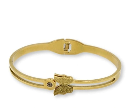 Gold Plated Butterfly Design Kada Bangle with Synthetic Stones, Openable Anti Tarnish Waterproof Casting Bracelet for Women & Girls