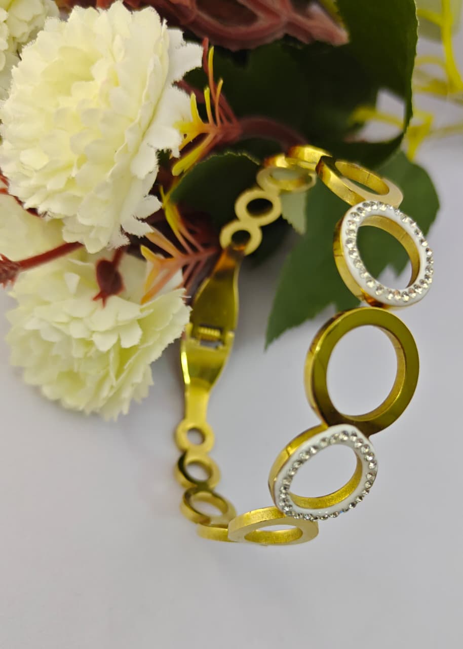 Circle Design Anti Tarnish Steel Bracelet for Women & Girls Stylish | Trendy American Diamond Kada | Latest Anti-Tarnish Fashion Jewelry for Parties, Gifting & Daily – Set of 1 Bracelet