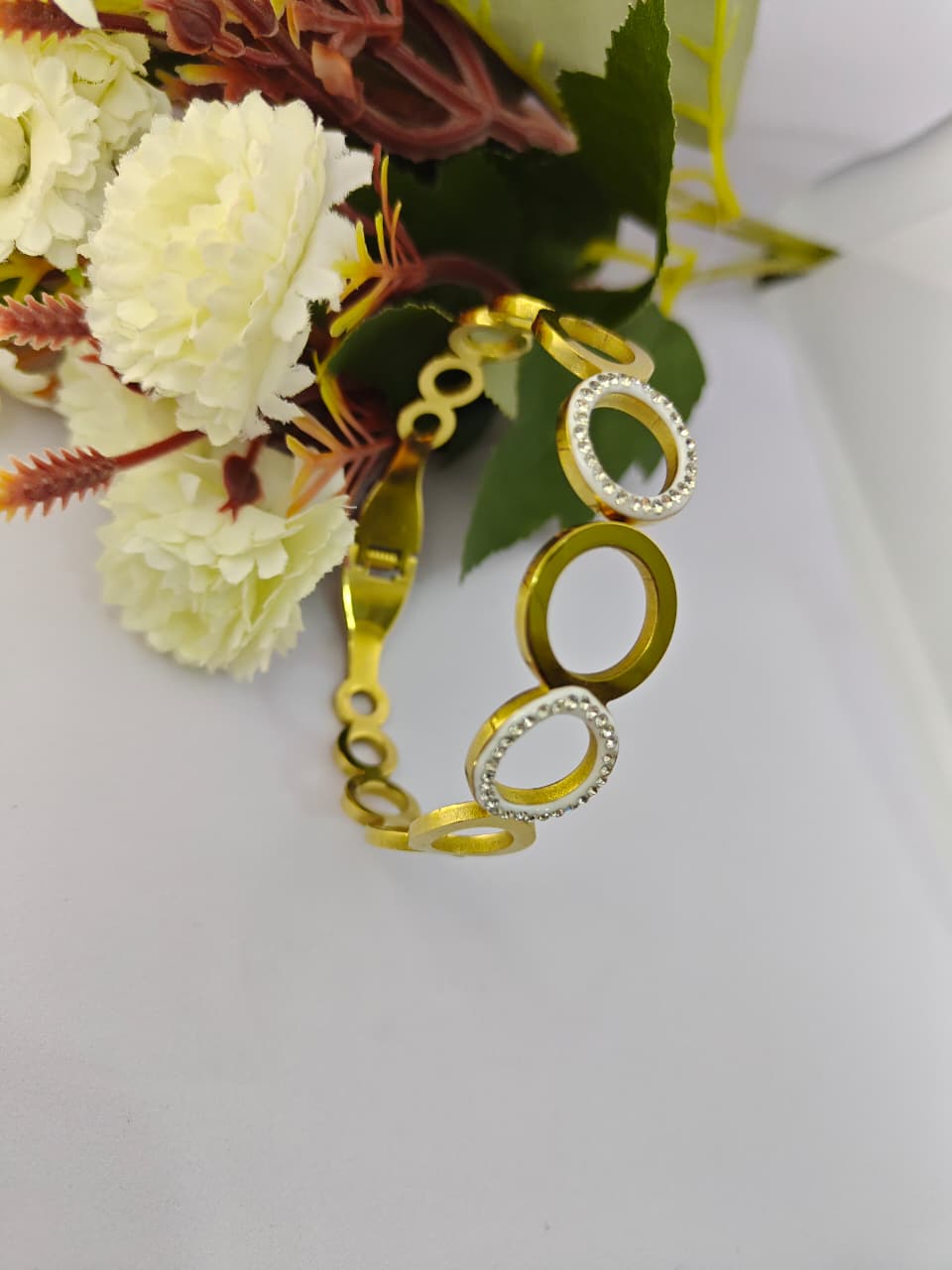 Circle Design Anti Tarnish Steel Bracelet for Women & Girls Stylish | Trendy American Diamond Kada | Latest Anti-Tarnish Fashion Jewelry for Parties, Gifting & Daily – Set of 1 Bracelet
