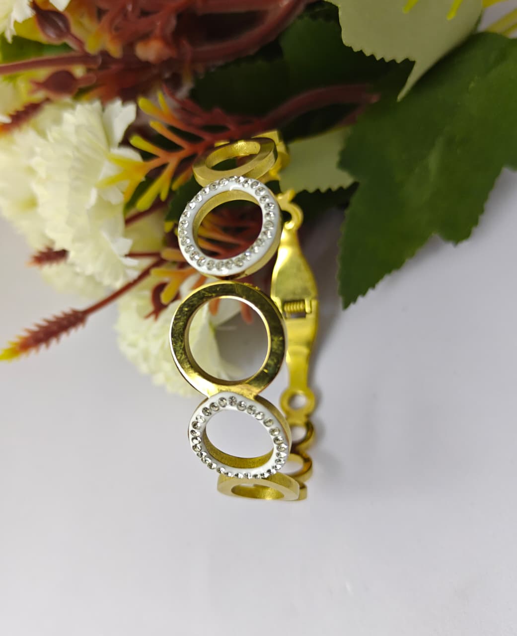 Circle Design Anti Tarnish Steel Bracelet for Women & Girls Stylish | Trendy American Diamond Kada | Latest Anti-Tarnish Fashion Jewelry for Parties, Gifting & Daily – Set of 1 Bracelet