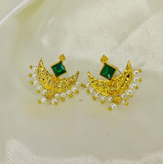 Pearl Green Stone Chandrakor design Earrings for Women & Girls