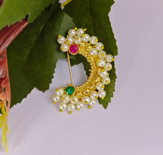 Pearl Traditional  Maharashtrian nath for Women / Pressing Nose ring
