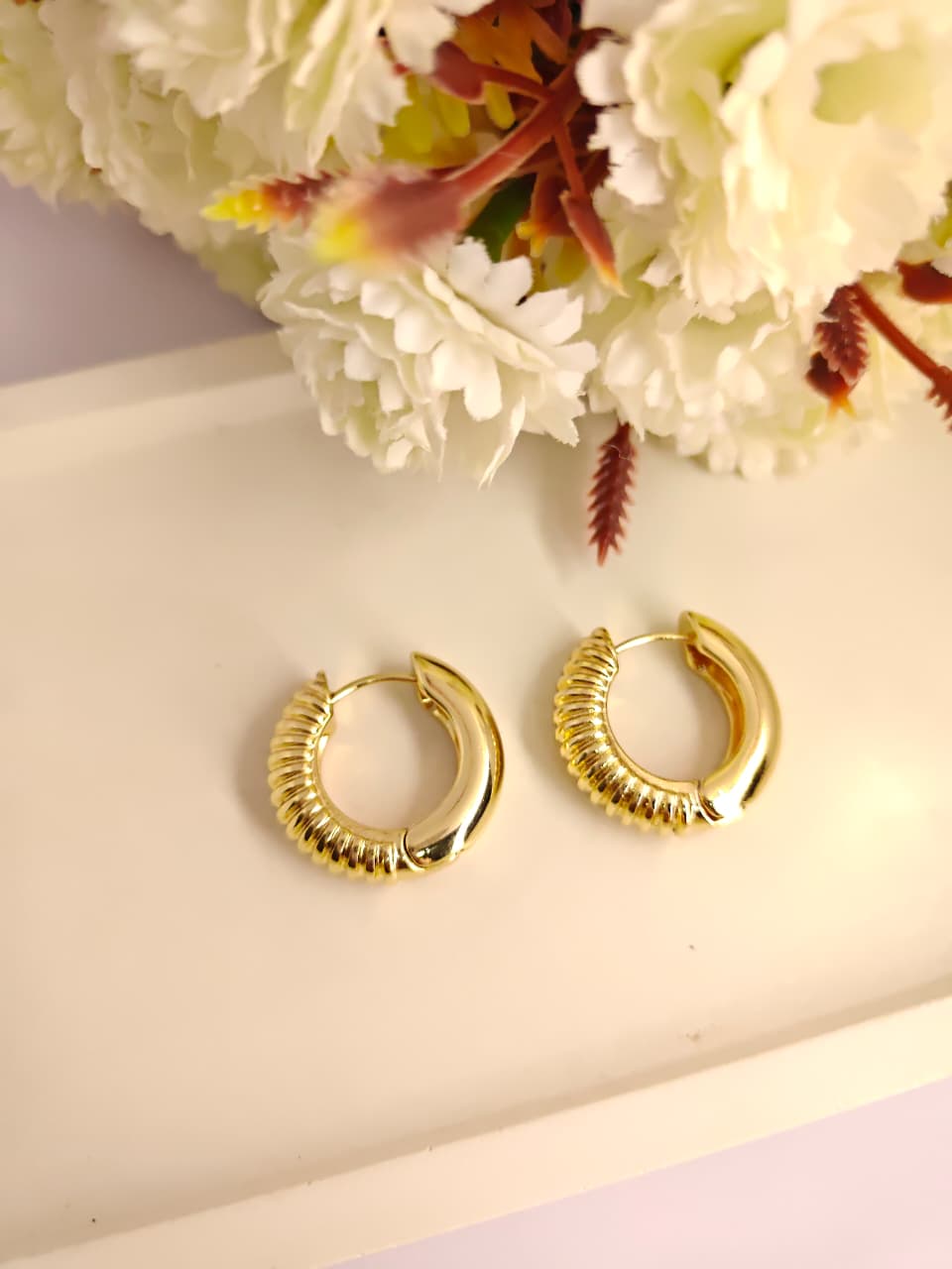 Gold Plated Classic Textured Hoops for Women - Gift for Girls & Women | Waterproof & Anti-Tarnish Earrings