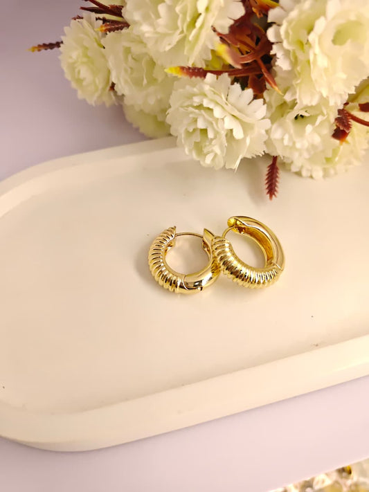 Gold Plated Classic Textured Hoops for Women - Gift for Girls & Women | Waterproof & Anti-Tarnish Earrings