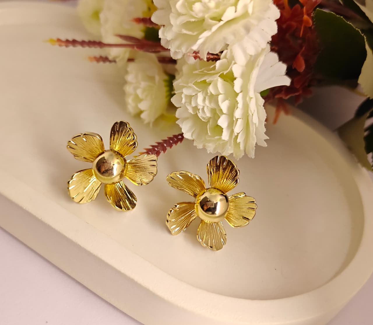 Anti Tarnish Flower Design Earrings For Women & Girls