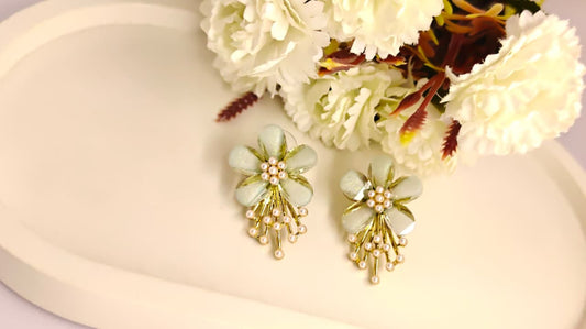 World of Jewellery Floral Pearl Stud Earrings Set for Women & Girls | Gold Plated Korean Style Earrings | Stylish Gift Jewellery in Flower Design