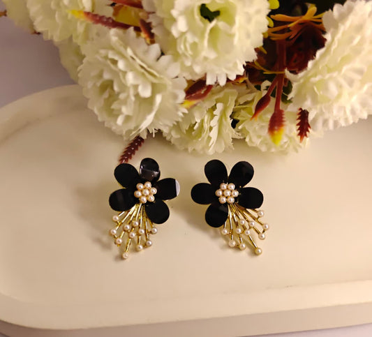 World of Jewellery Floral Pearl Stud Earrings Set for Women & Girls | Gold Plated Korean Style Earrings | Stylish Gift Jewellery in Flower Design
