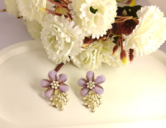 World of Jewellery Floral Pearl Stud Earrings Set for Women & Girls | Gold Plated Korean Style Earrings | Stylish Gift Jewellery in Flower Design