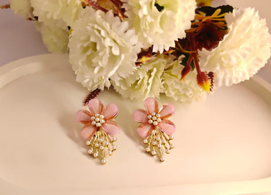World of Jewellery Floral Pearl Stud Earrings Set for Women & Girls | Gold Plated Korean Style Earrings | Stylish Gift Jewellery in Flower Design