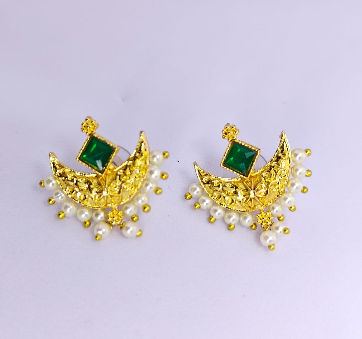 Pearl Green Stone Chandrakor design Earrings for Women & Girls