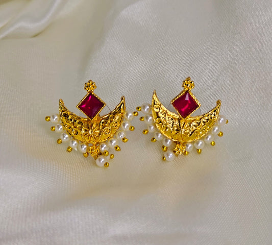 Pearl Chandrakor Earrings Maharashtrian Traditional & festive wear gold Plated stud Earrings for Women & Girls