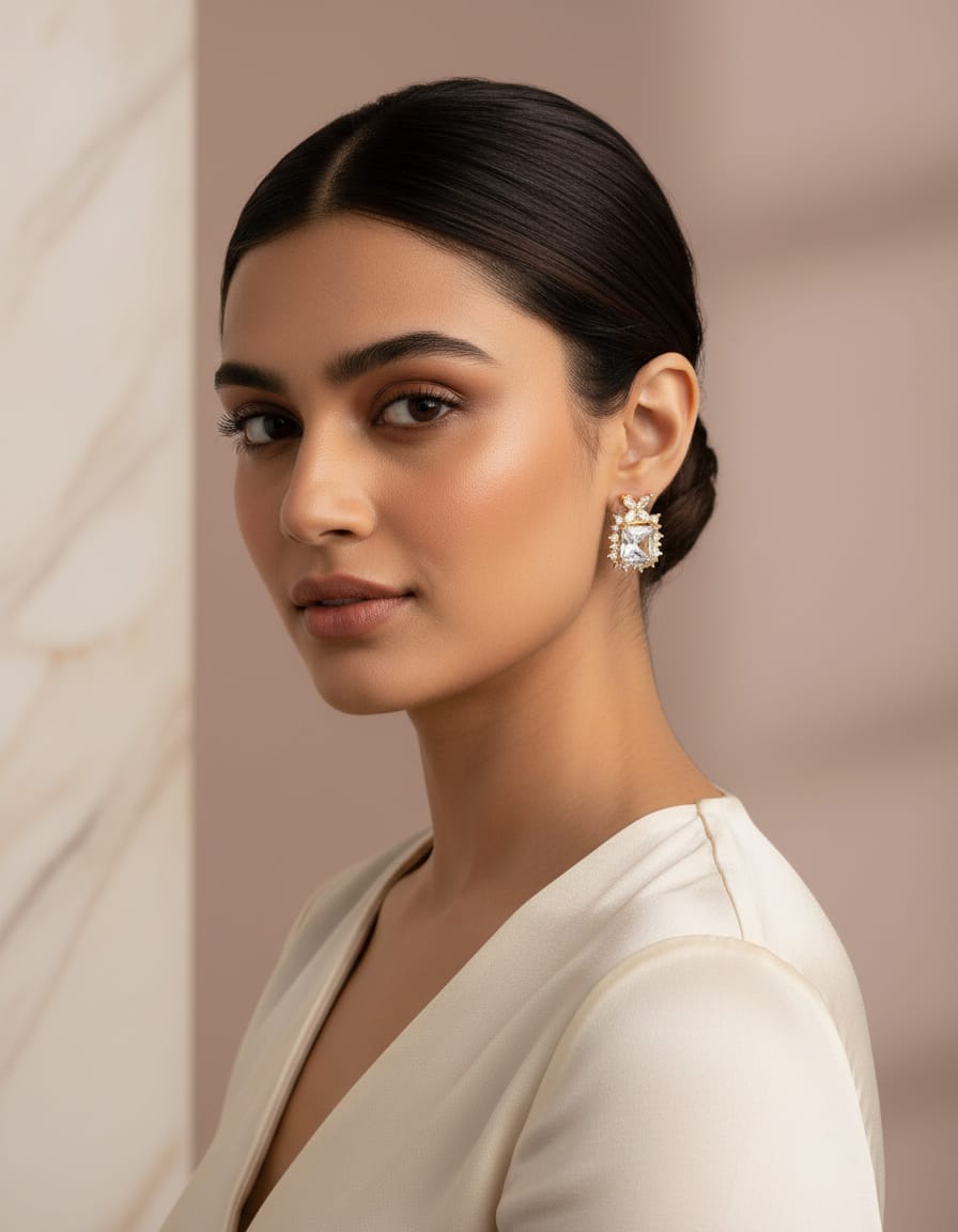 Elegant Diamond Look Gold Polish Earrings For Women